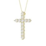LADIES CROSS PENDANT WITH CHAIN 2CT ROUND DIAMOND 14K YELLOW GOLD - Image 3