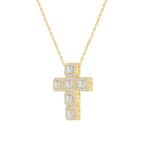 LADIES CROSS PENDANT WITH CHAIN 3CT ROUND/PRINCESS DIAMOND 14K YELLOW GOLD - Image 3