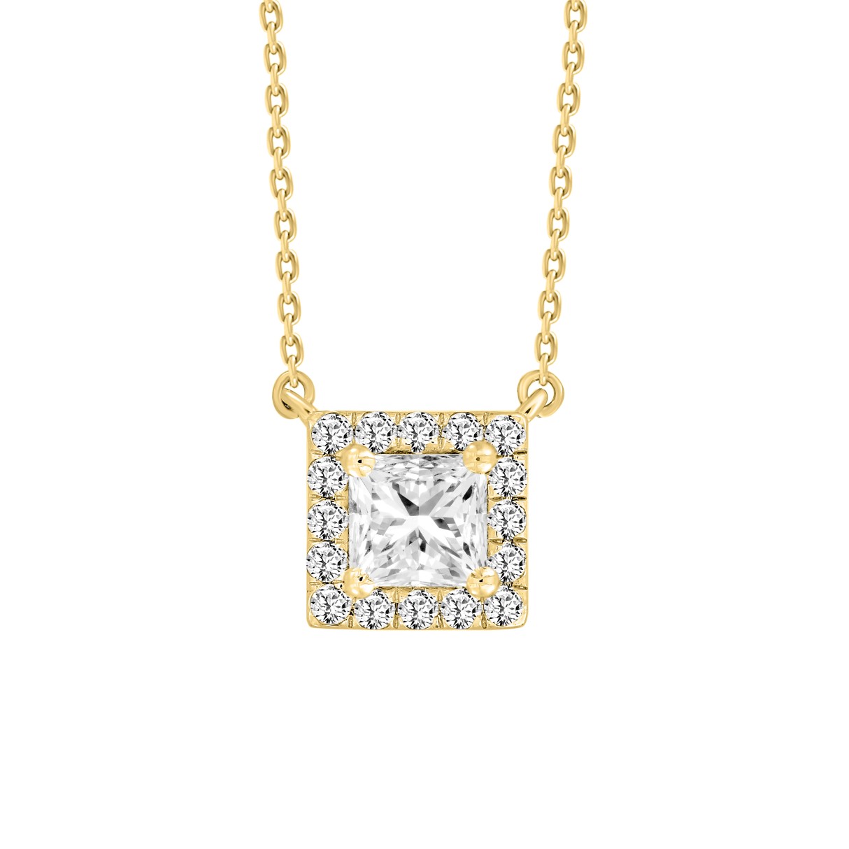 LADIES NECKLACE 1CT ROUND/PRINCESS DIAMOND 14K YELLOW GOLD (CENTER STONE PRINCESS DIAMOND 3/4CT ) - Image 1