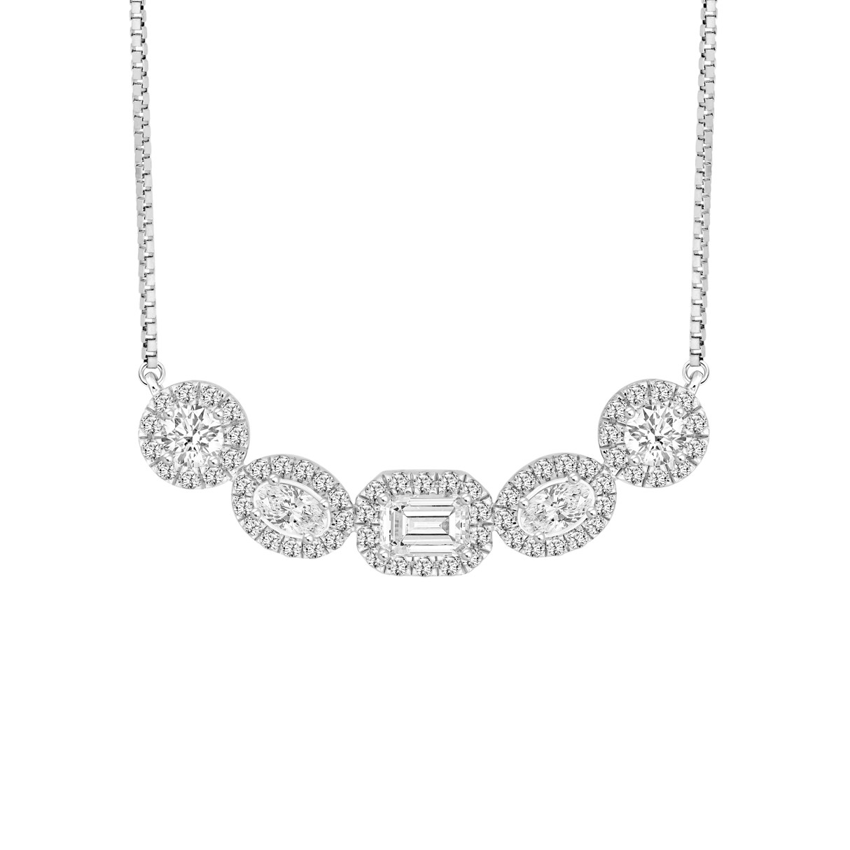 LADIES NECKLACE 2 1/2CT ROUND/OVAL/EMERALD DIAMOND 14K WHITE GOLD (CENTER STONE EMERALD DIAMOND 1/2CT ) - Image 1