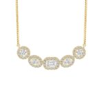 LADIES NECKLACE 2 1/2CT ROUND/OVAL/EMERALD DIAMOND 14K YELLOW GOLD (CENTER STONE EMERALD DIAMOND 1/2CT )