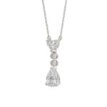 LADIES NECKLACE 3/4CT ROUND/PEAR/HEART DIAMOND 14K WHITE GOLD WITH CHAIN - Image 3