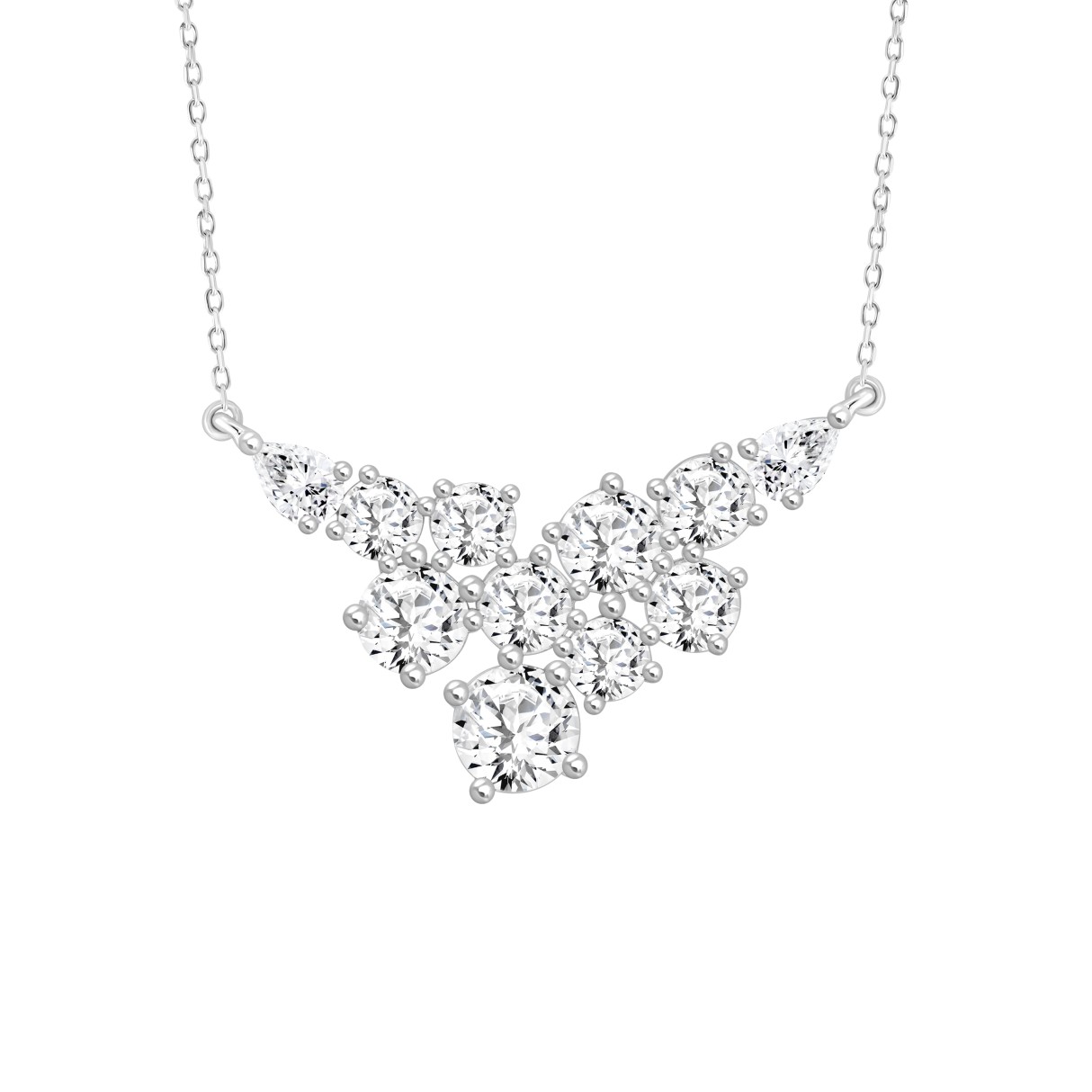 LADIES NECKLACE 4CT ROUND/PEAR DIAMOND 14K WHITE GOLD - Image 1