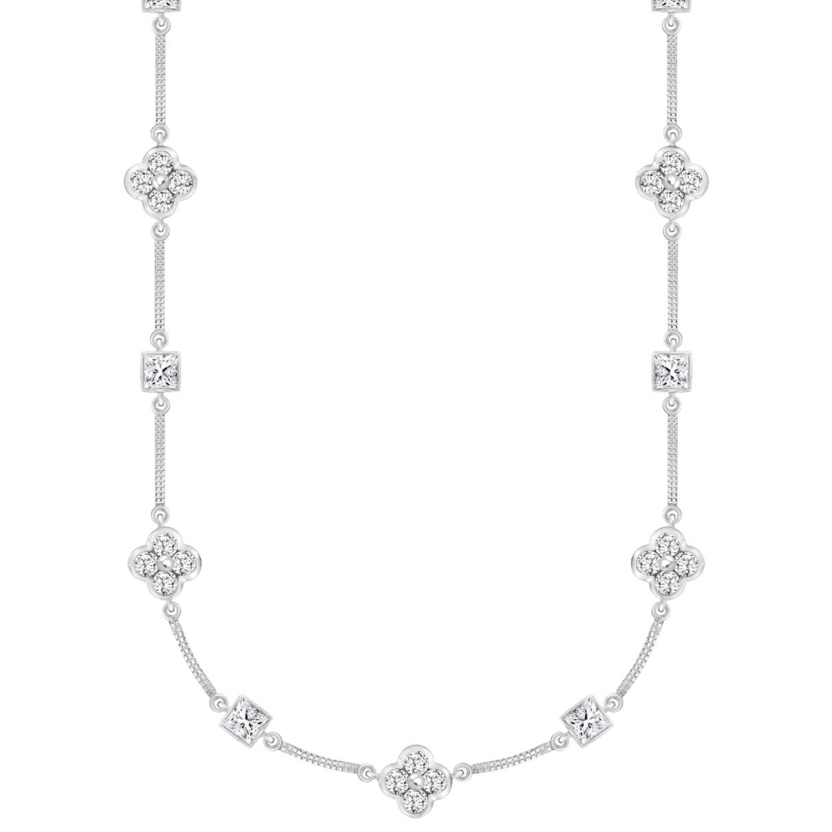 LADIES NECKLACE 5 1/2CT ROUND/PRINCESS DIAMOND 14K WHITE GOLD - Image 1