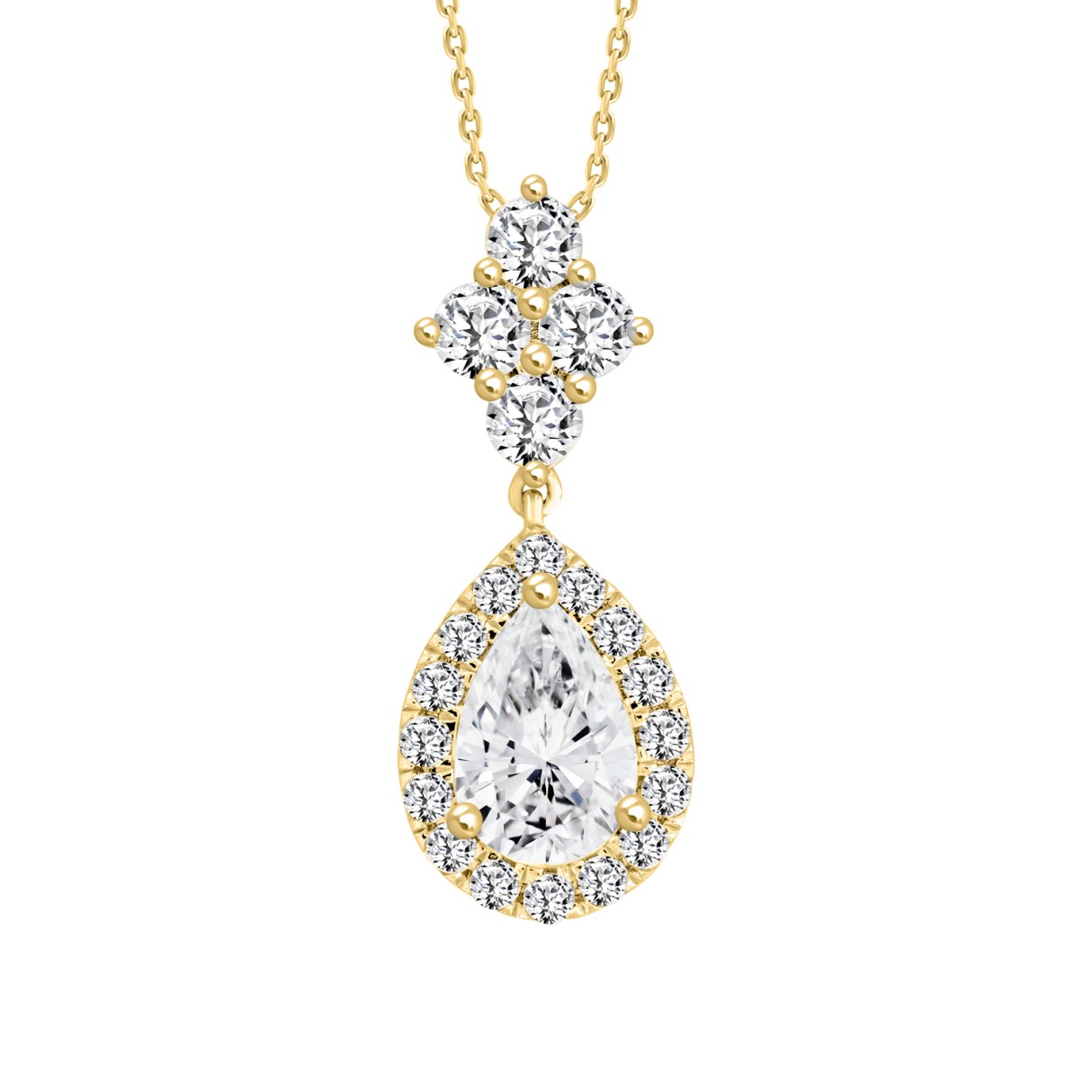 LADIES NECKLACE WITH CHAIN 2 1/2CT ROUND/PEAR DIAMOND 14K YELLOW GOLD (CENTER STONE PEAR DIAMOND 1 1/2CT ) - Image 1