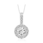 LADIES PENDANT WITH CHAIN 1 1/2CT ROUND DIAMOND 14K WHITE GOLD (CENTER STONE ROUND DIAMOND 1CT)