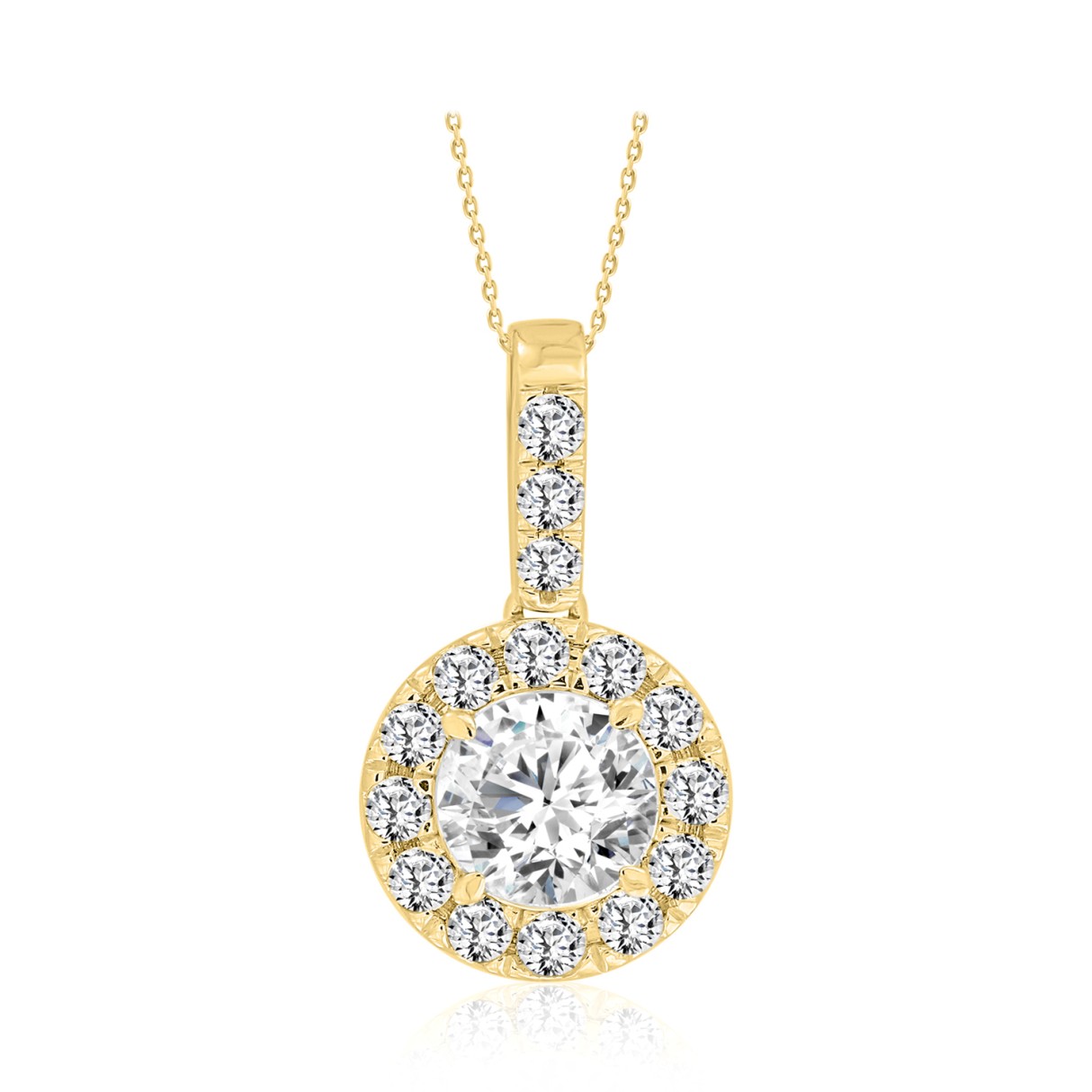 LADIES PENDANT WITH CHAIN 1 1/2CT ROUND DIAMOND 14K YELLOW GOLD (CENTER STONE ROUND DIAMOND 1CT) - Image 1