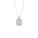 LADIES PENDANT WITH CHAIN 1 3/8CT ROUND/EMERALD DIAMOND 14K WHITE GOLD (CENTER STONE EMERALD DIAMOND 1CT )