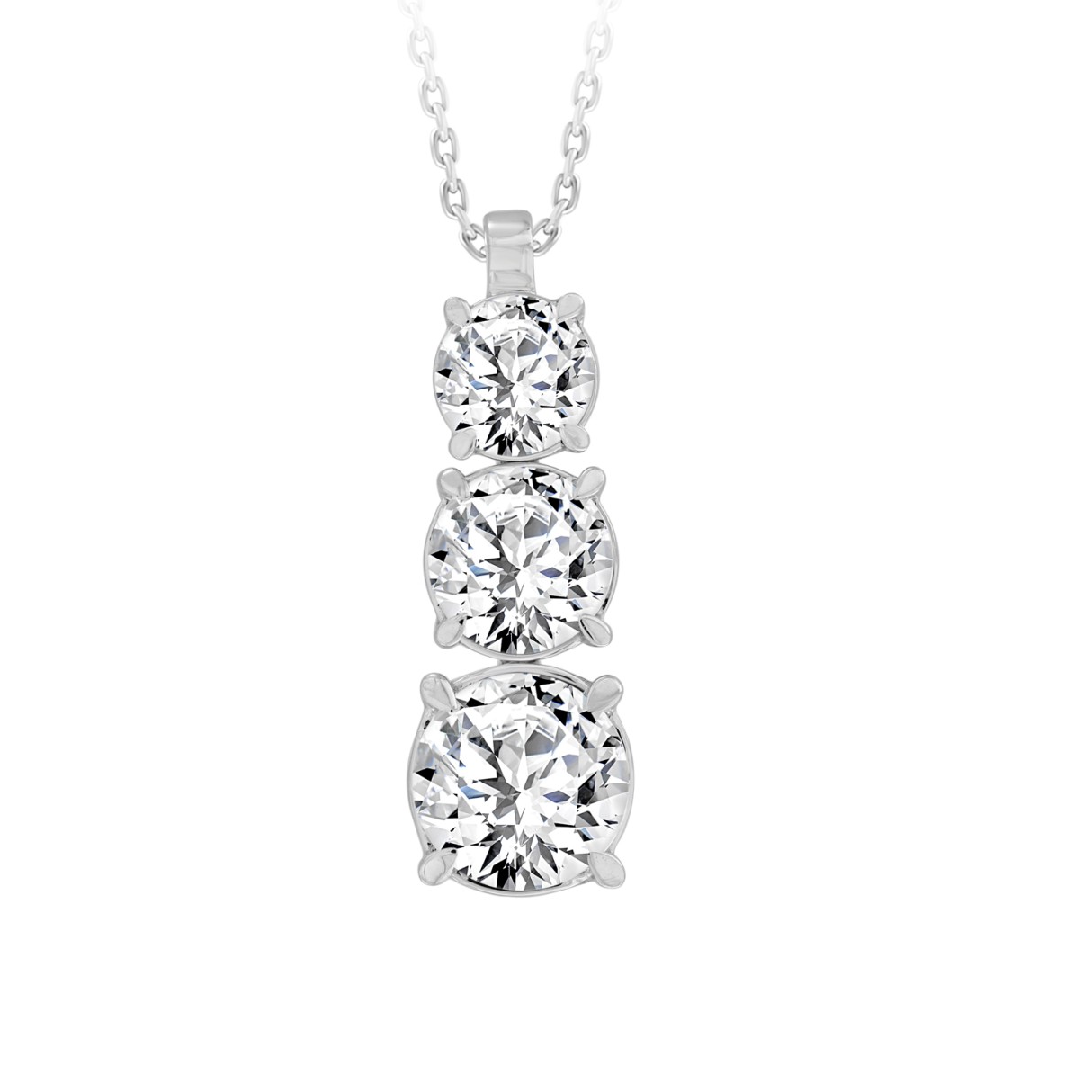 LADIES PENDANT WITH CHAIN 4CT ROUND DIAMOND 14K WHITE GOLD - Image 1