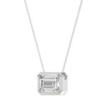 LADIES SOLITAIRE PENDANT 1CT EMERALD DIAMOND 14K WHITE GOLD WITH CHAIN - Image 3