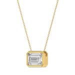 LADIES SOLITAIRE PENDANT 1CT EMERALD DIAMOND 14K YELLOW GOLD WITH CHAIN - Image 3