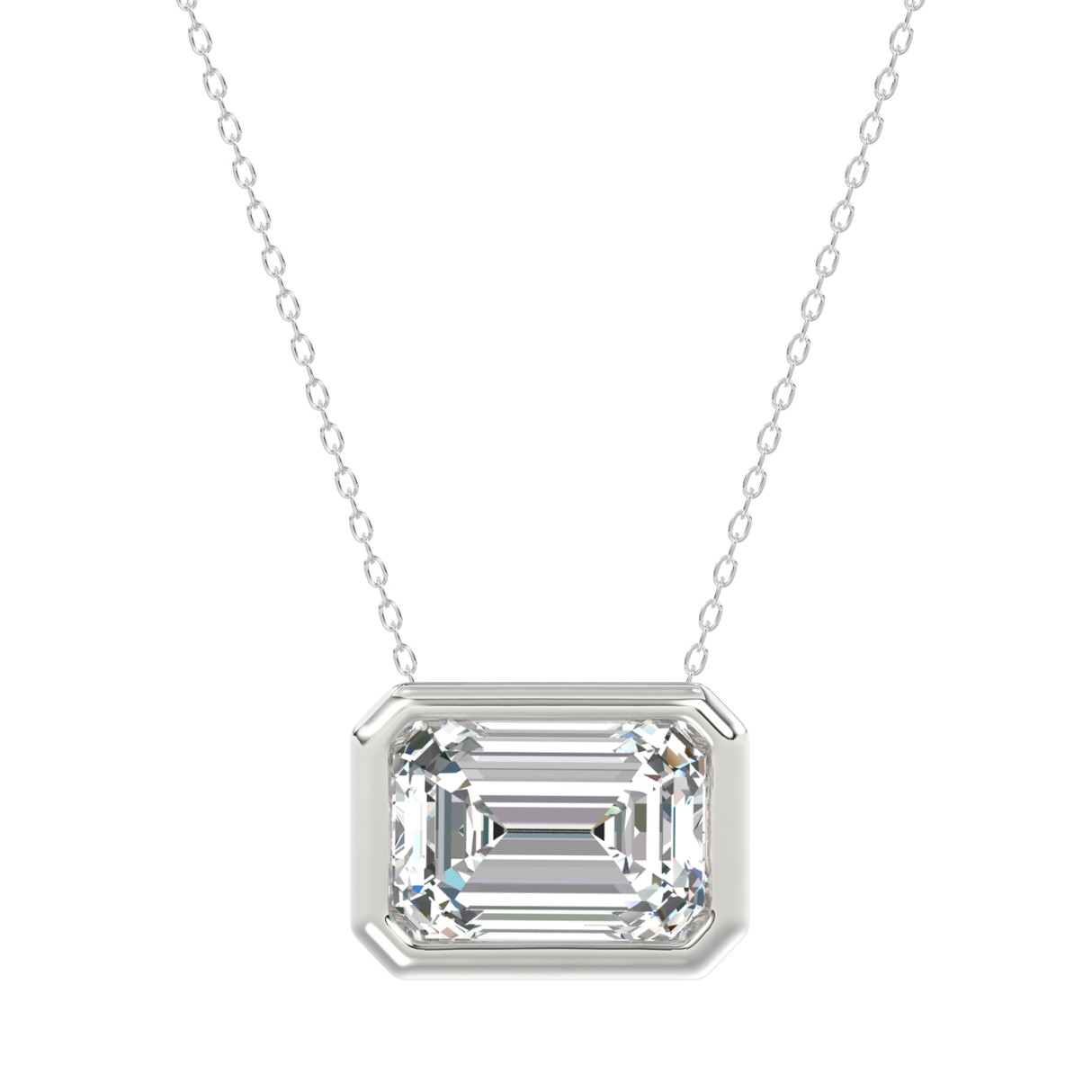 LADIES SOLITAIRE PENDANT 3CT EMERALD DIAMOND 14K WHITE GOLD - Image 1