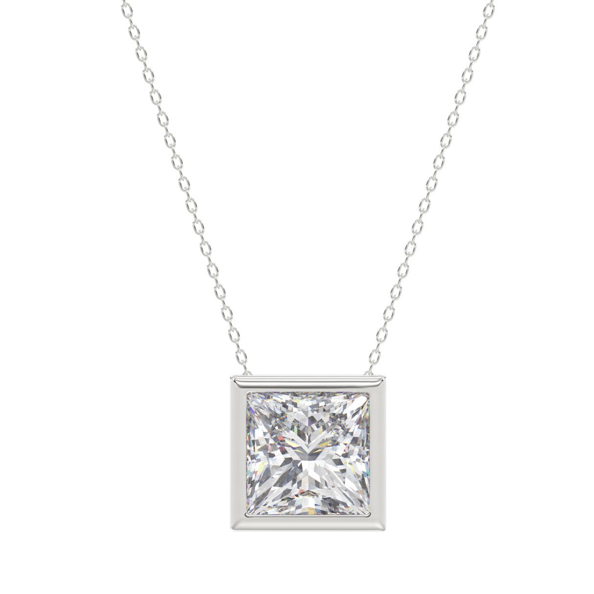 LADIES SOLITAIRE PENDANT 3CT PRINCESS DIAMOND 14K WHITE GOLD - Image 1