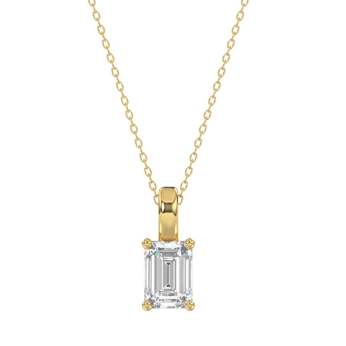 LADIES SOLITAIRE PENDANT WITH CHAIN 1 1/2CT EMERALD DIAMOND 14K YELLOW GOLD - Image 1