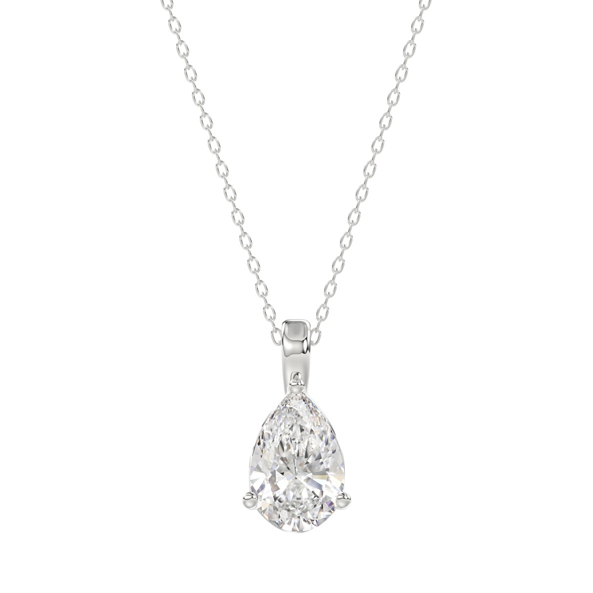 LADIES SOLITAIRE PENDANT WITH CHAIN 1 1/2CT PEAR DIAMOND 14K WHITE GOLD - Image 1