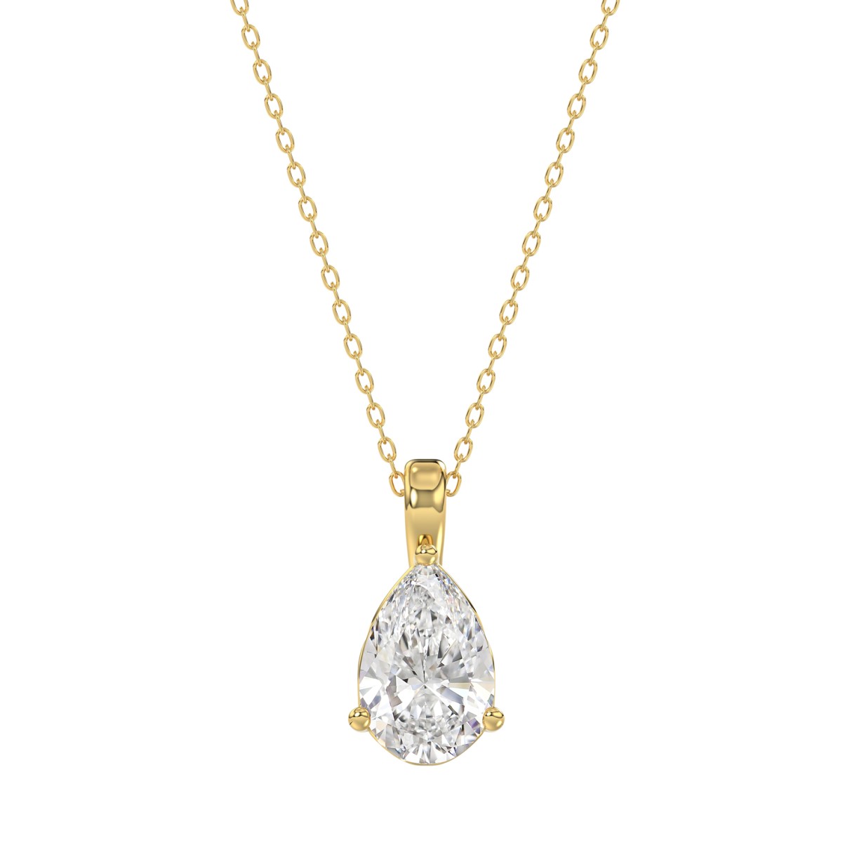 LADIES SOLITAIRE PENDANT WITH CHAIN 1 1/2CT PEAR DIAMOND 14K YELLOW GOLD - Image 1