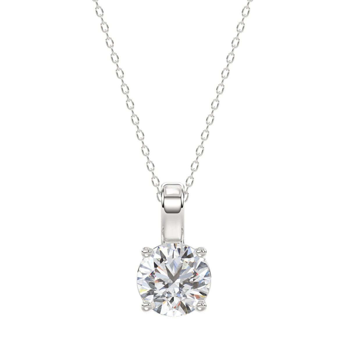 LADIES SOLITAIRE PENDANT WITH CHAIN 1 1/2CT ROUND DIAMOND 14K WHITE GOLD - Image 1