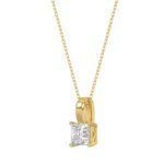 LADIES SOLITAIRE PENDANT WITH CHAIN 1/2CT PRINCESS DIAMOND 18K YELLOW GOLD - Image 3