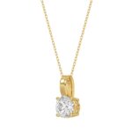 LADIES SOLITAIRE PENDANT WITH CHAIN 1/2CT ROUND DIAMOND 14K YELLOW GOLD - Image 3
