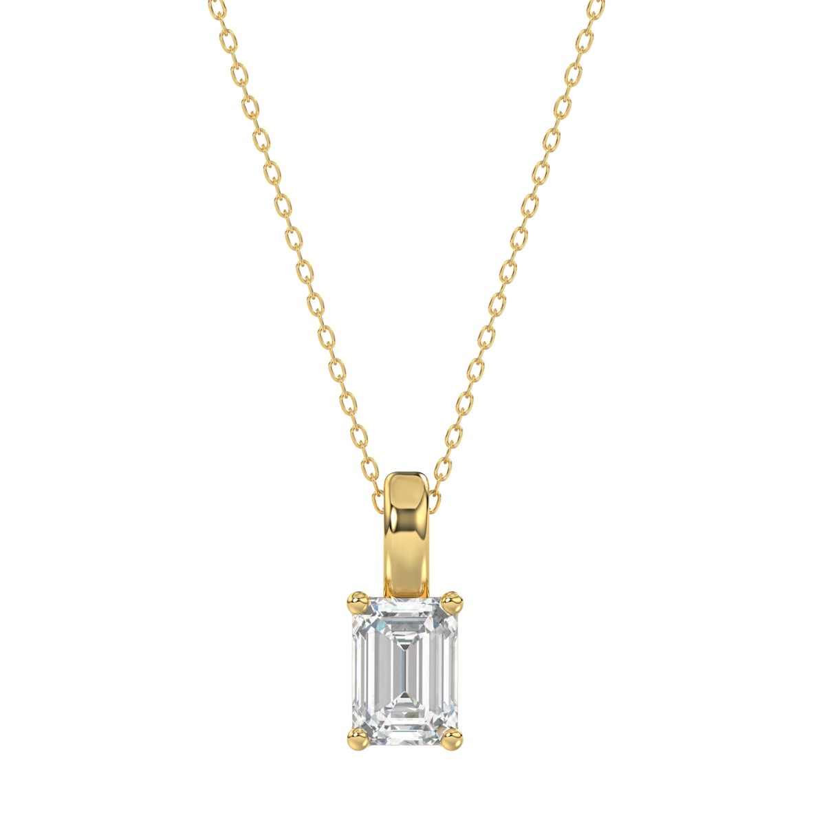 LADIES SOLITAIRE PENDANT WITH CHAIN 1CT EMERALD DIAMOND 14K YELLOW GOLD - Image 1
