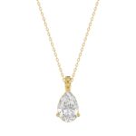 LADIES SOLITAIRE PENDANT WITH CHAIN 1CT PEAR DIAMOND 14K YELLOW GOLD