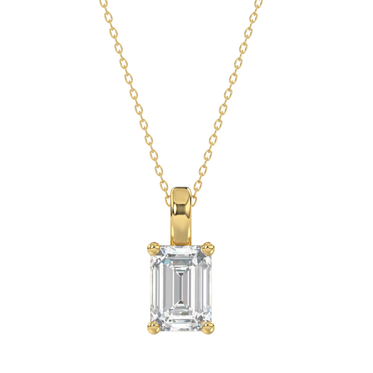 LADIES SOLITAIRE PENDANT WITH CHAIN 2 1/2CT EMERALD DIAMOND 14K YELLOW GOLD - Image 1