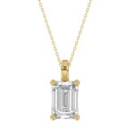 LADIES SOLITAIRE PENDANT WITH CHAIN 4CT EMERALD DIAMOND 14K YELLOW GOLD