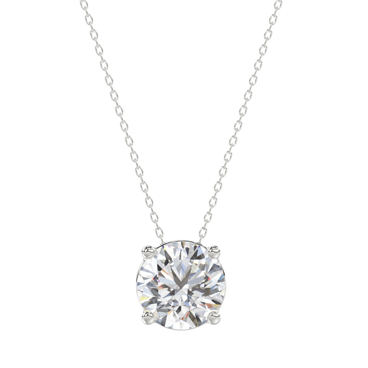LADIES SOLITAIRE PENDANT WITH UNDER-PASS CHAIN 2.00CT ROUND DIAMOND 14K WHITE GOLD - Image 1