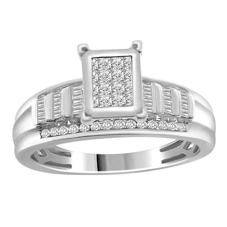 LADIES RING 0.50CT ROUND/BAGUETTE DIAMOND 10K WHITE GOLD - Image 1