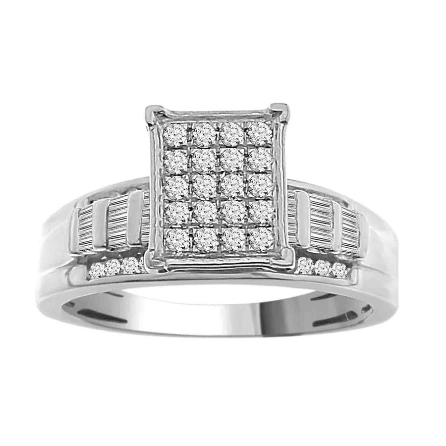 LADIES RING 0.50CT ROUND/BAGUETTE DIAMOND 10K WHITE GOLD - Image 1