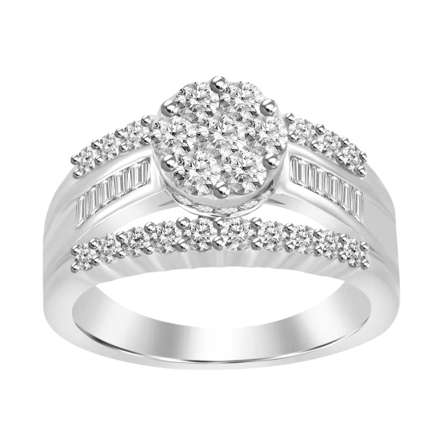 LADIES RING 1.50CT ROUND/BAGUETTE DIAMOND 10K WHITE GOLD - Image 1