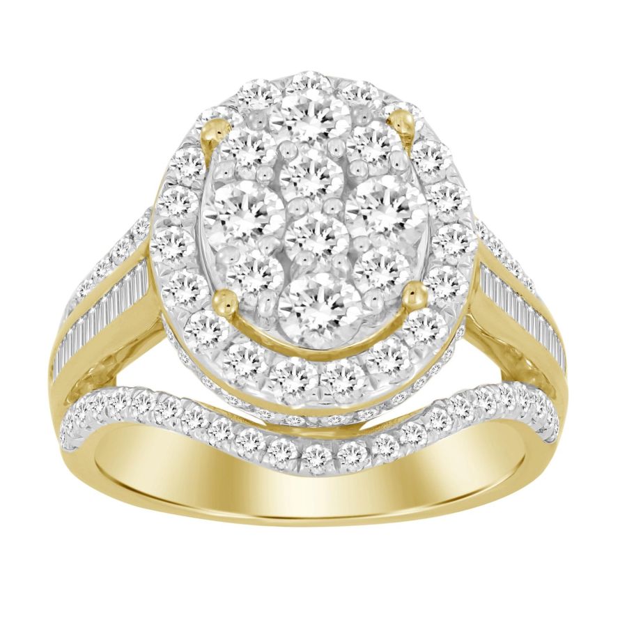 LADIES RING 2.00CT ROUND/BAGUETTE DIAMOND 10K YELLOW GOLD - Image 1