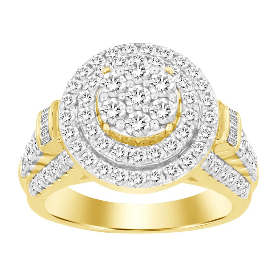 LADIES RING 2.00CT ROUND/BAGUETTE DIAMOND 10K YELLOW GOLD - Image 1