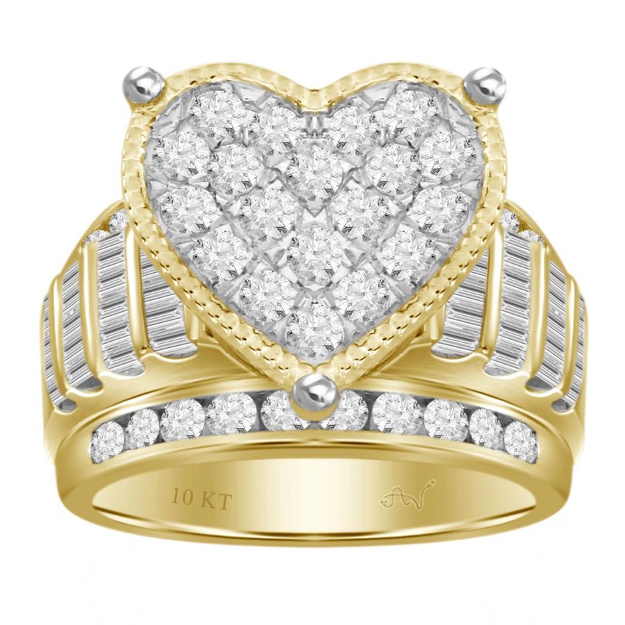 LADIES RING 3.00CT ROUND/BAGUETTE DIAMOND 10K YELLOW GOLD - Image 1