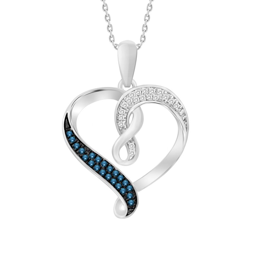 LADIES PENDANT WITH CHAIN 0.10CT ROUND BLUE DIAMOND 10K WHITE GOLD - Image 1