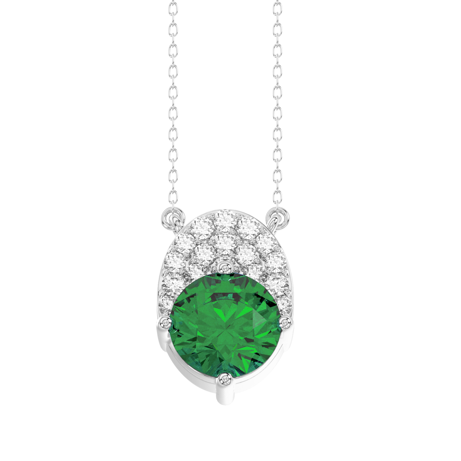 LADIES PENDANT WITH CHAIN 1.35CT ROUND/EMERALD DIAMOND 14K WHITE GOLD (CENTER STONE ROUND DIAMOND 1.20CT) - Image 1
