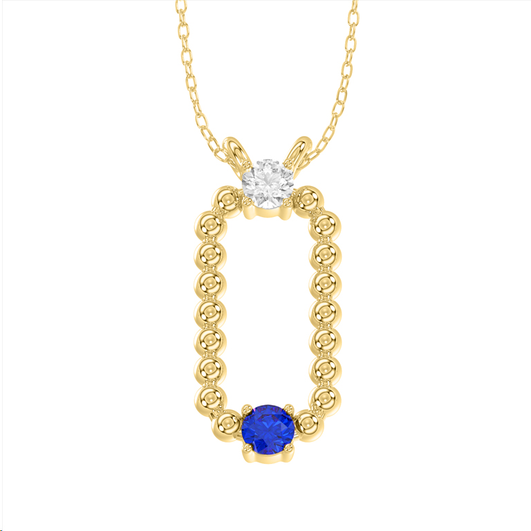 LADIES PENDANT WITH CHAIN 0.15CT ROUND/BLUE SAPPHIRE DIAMOND 14K YELLOW GOLD (CENTER STONE ROUND BLUE SAPPHIRE-0.10CT) - Image 1