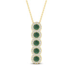 LADIES PENDANT WITH CHAIN 1.80CT ROUND/GREEN EMERALD ROUND DIAMOND 14K YELLOW GOLD