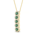 LADIES PENDANT WITH CHAIN 1.80CT ROUND/GREEN EMERALD ROUND DIAMOND 14K YELLOW GOLD - Image 3