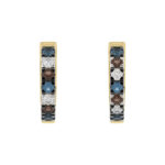 14K Yellow Gold 0.50CT Multi-Color Diamond Huggie Hoop Earrings Round Cut Blue, White Round &Dark  Brown Diamonds