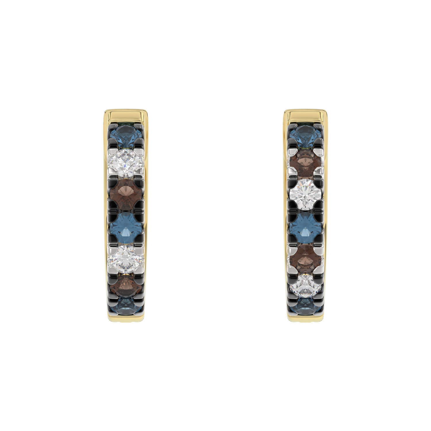 14K Yellow Gold 0.50CT Multi-Color Diamond Huggie Hoop Earrings Round Cut Blue, White Round &Dark Brown Diamonds - Image 1