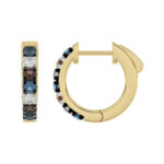 14K Yellow Gold 0.50CT Multi-Color Diamond Huggie Hoop Earrings Round Cut Blue, White Round &Dark  Brown Diamonds - Image 2