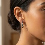 14K Yellow Gold 0.50CT Multi-Color Diamond Huggie Hoop Earrings Round Cut Blue, White Round &Dark  Brown Diamonds - Image 5