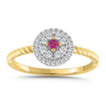 LADIES RING 0.20CT ROUND/ROUND RUBY DIAMOND 10K YELLOW GOLD (CENTER STONE 0.0.75CT ROUND RUBY DIAMOND)