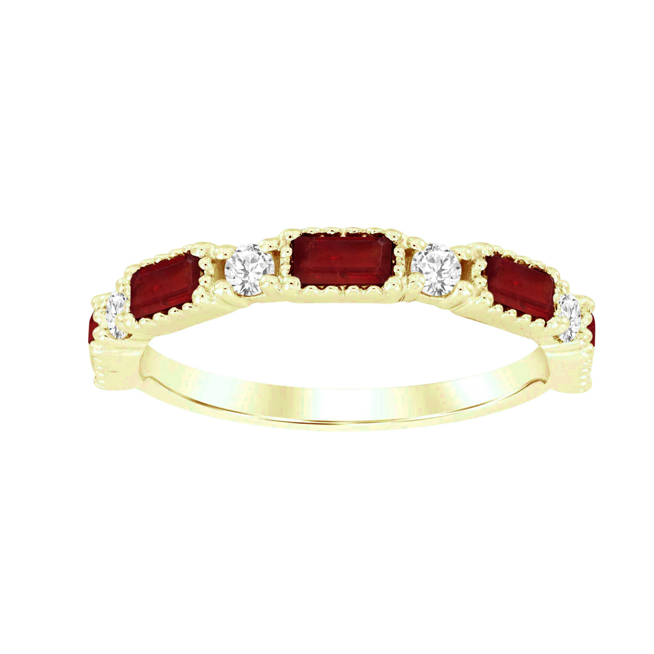 LADIES BAND 1.00CT ROUND/RUBY DIAMOND 14K YELLOW GOLD (CENTER STONE RUBY APPROX- 0.75CT) - Image 1