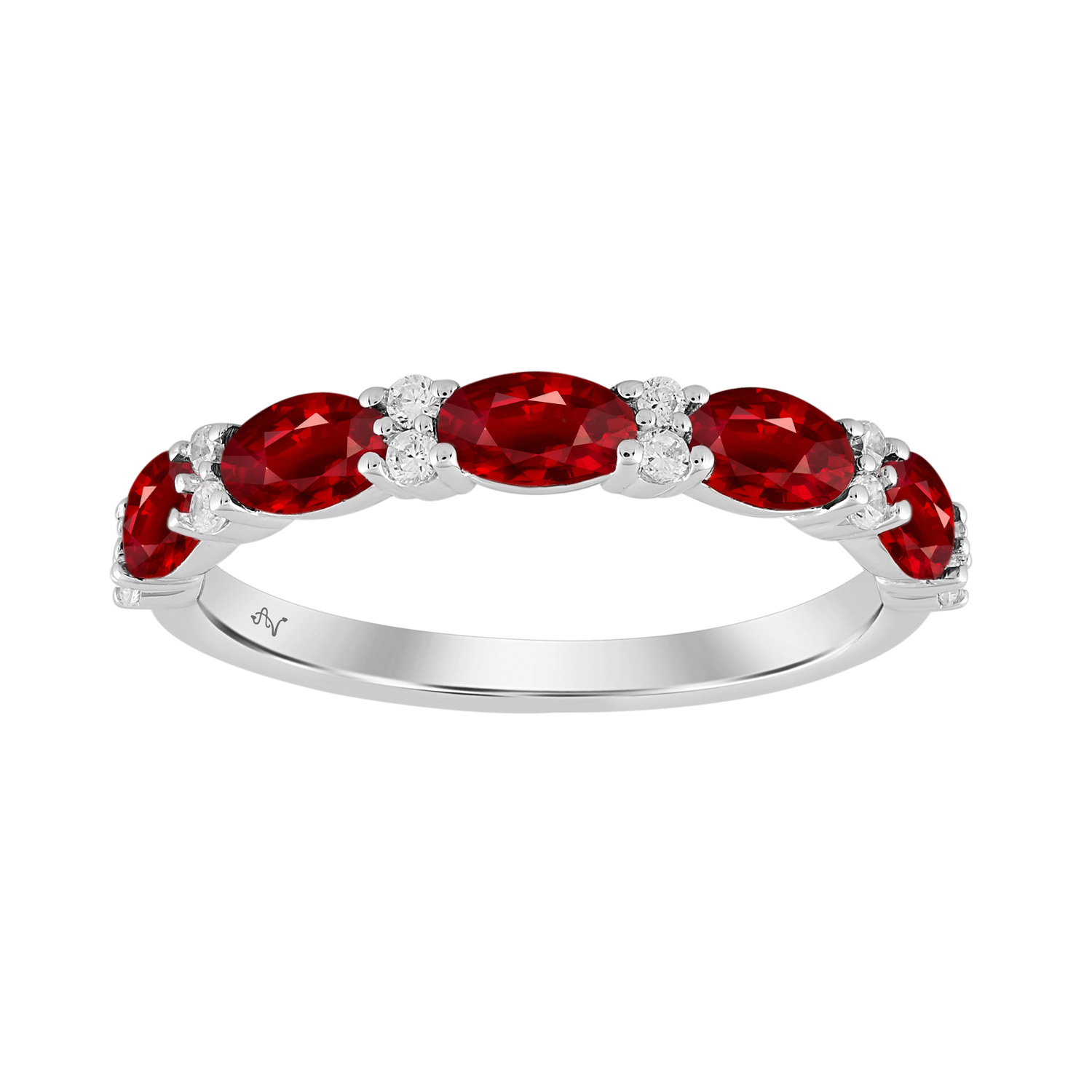 LADIES BAND 1.25CT RUBY OVAL/ROUND DIAMOND 14K WHITE GOLD (CENTER STONE 1.10CT OVAL DIAMOND) - Image 1