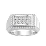 Men's Fashion Ring 1.00CT in 14k White Gold featuring a square cluster of round-cut diamonds (Color F-G -Clarity VS1/VS2)