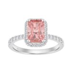 Luxury 14K White Gold Round & Radiant Pink Diamond Halo Engagement Ring 2.00CT with 1 1/2CT Radiant Cut Pink Center Stone (Color F-G -Clarity VS1/VS2)