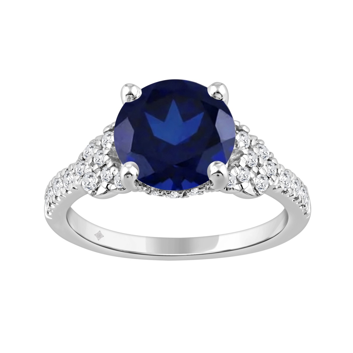 14K WHITE GOLD 3 1/2CT ROUND DIAMOND LADIES RING (ROUND BLUE) - Image 1