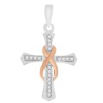 LADIES PENDANT WITH CHAIN 0.10CT ROUND DIAMOND 10K ROSE GOLD/STERLING SILVER